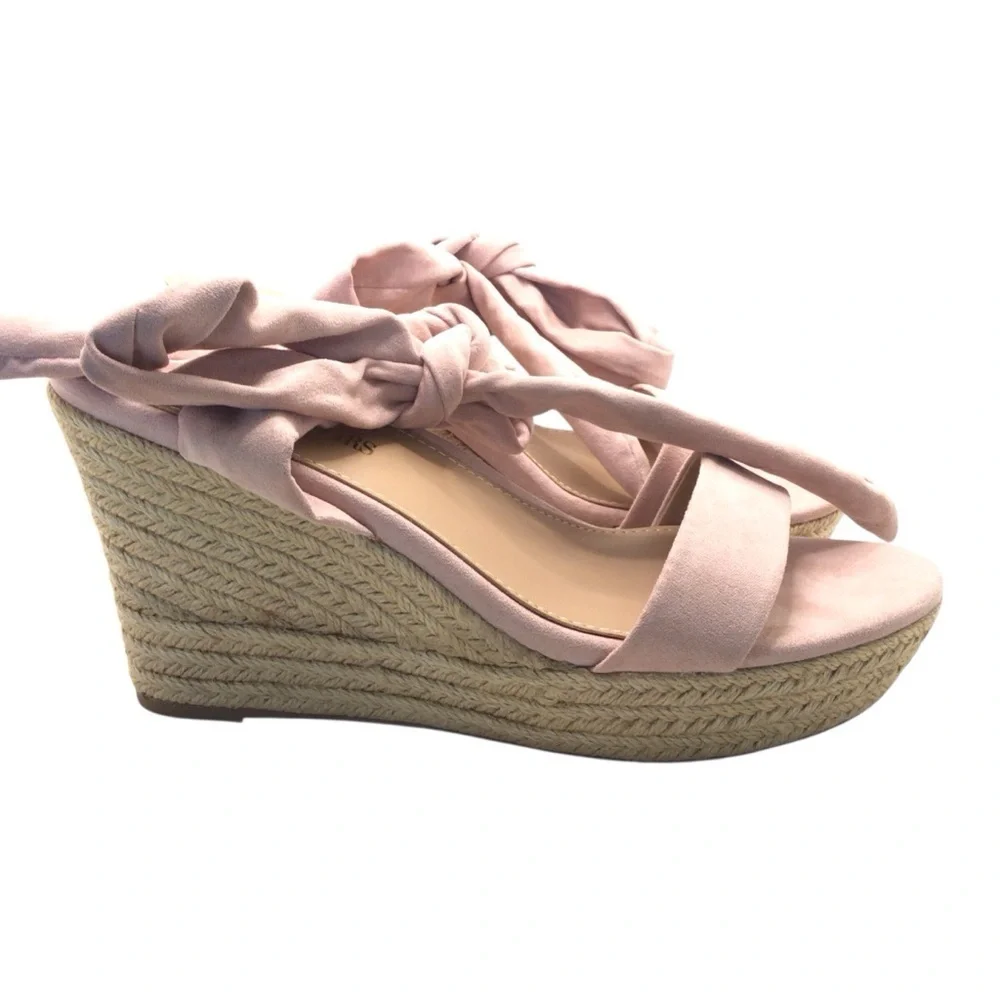 NWOB Dream Pairs Womens Pink Faux Suede Ankle Tie Lace Up Platform Wedges 9.5